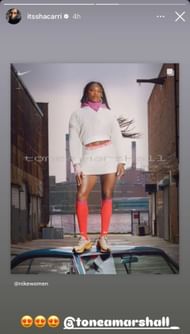 Sha'Carri Richardson in awe of Tonea Marshall's Nike Vomero Roam shoot; Instagram - @itsshacarri